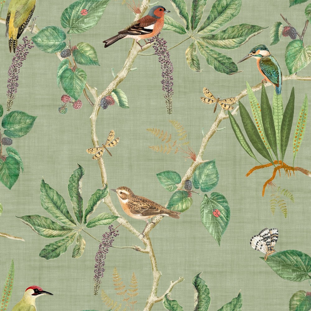 Hill Top Garden Wallpaper 100029EH by Esselle Home in Sage Green